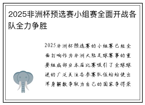 2025非洲杯预选赛小组赛全面开战各队全力争胜 2025非洲杯预选赛小组赛全面开战各队全力争胜